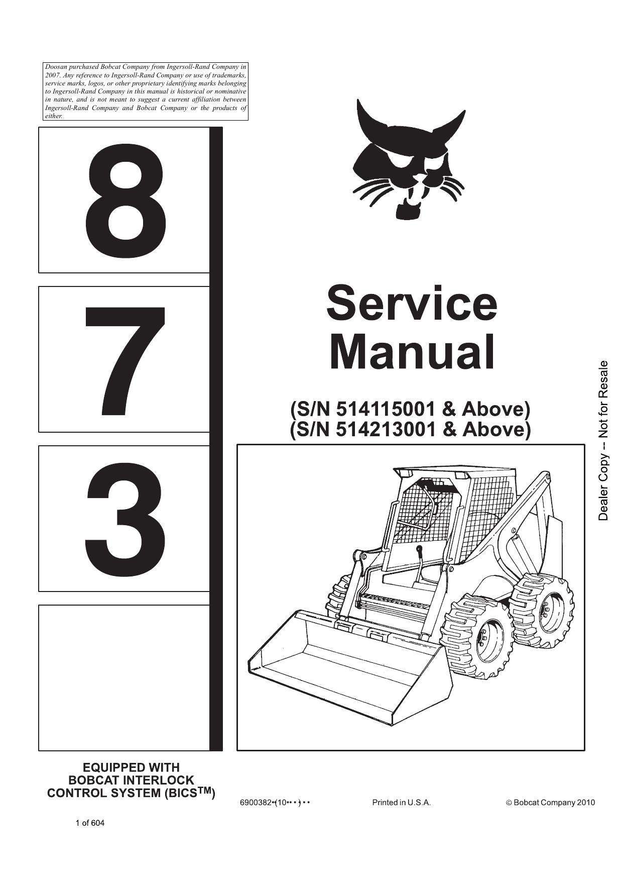 873 Loader Service Manual Bobcat 2